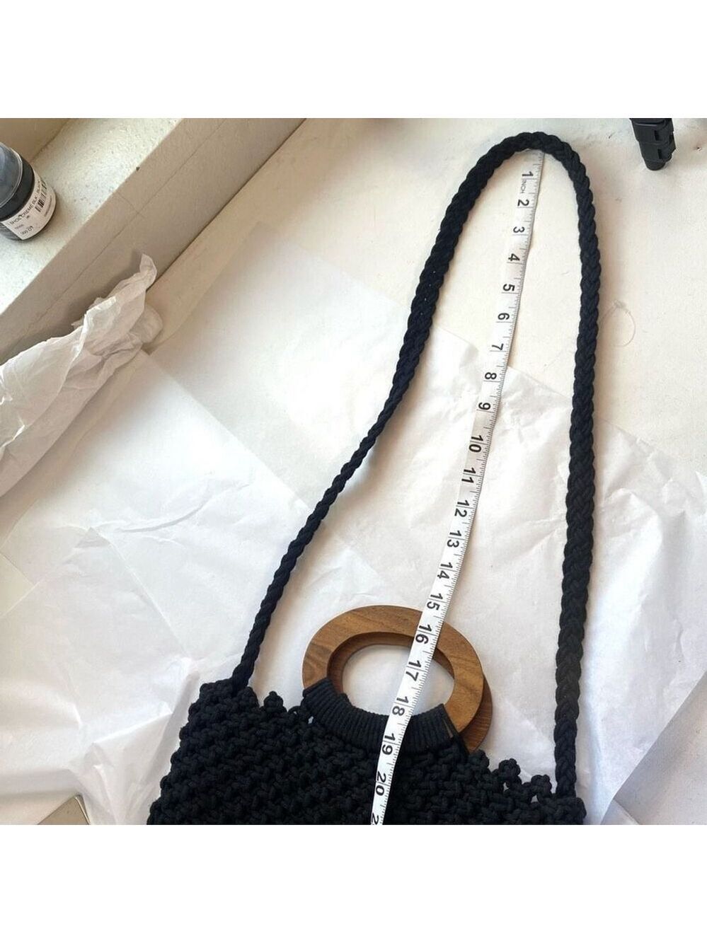 Anthropologie Danielle Nicole Black Boho Retro Macrame Bag Crossbody Tote - Picture 6 of 7